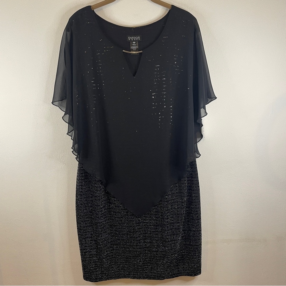 Enfocus Studio Women Capelet Black Sparkle Metallic Dress Size 14W NWT